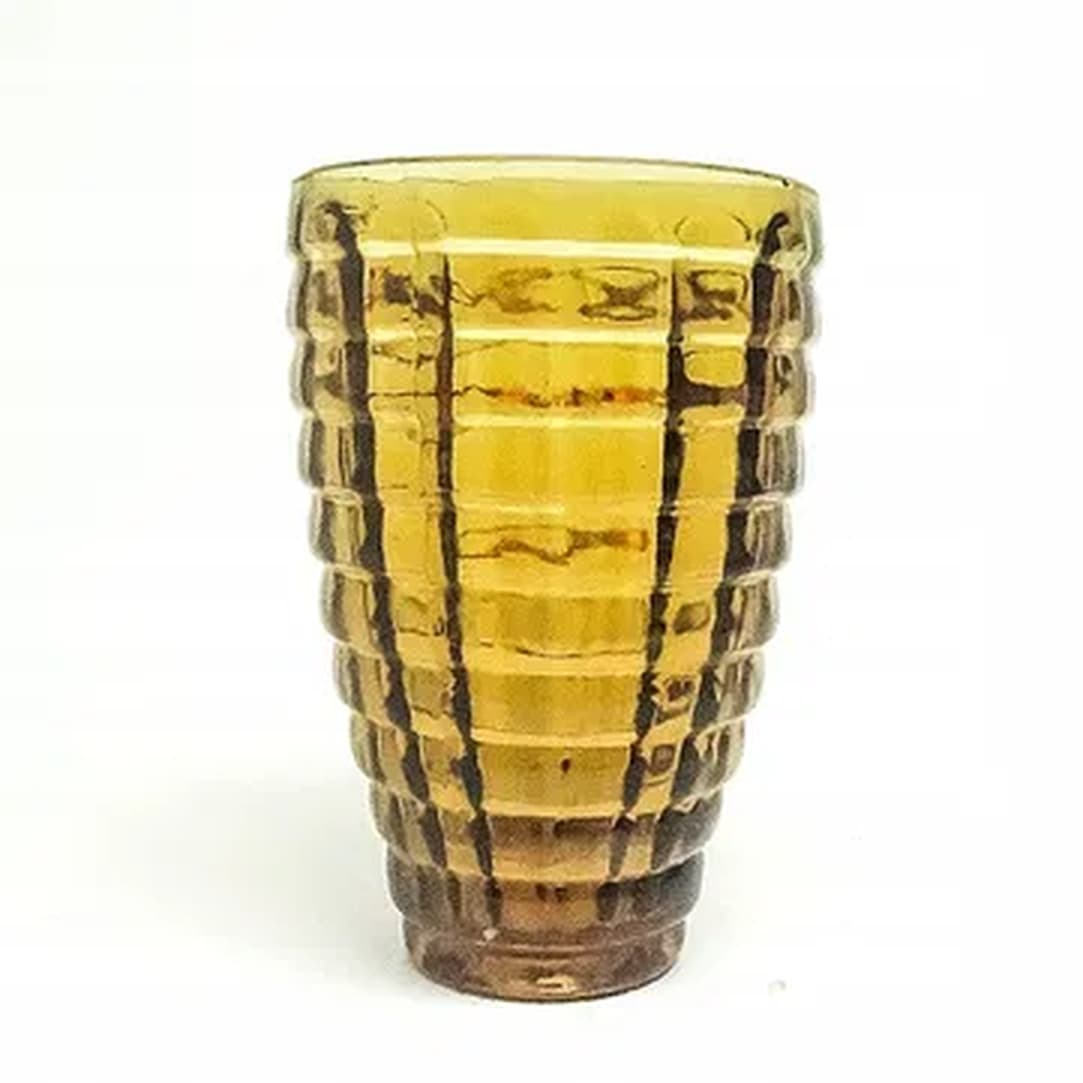 Wazon Optyczny, polski modernizm, szkło żółte, Ząbkowice, Polska, lata 70. - 183636