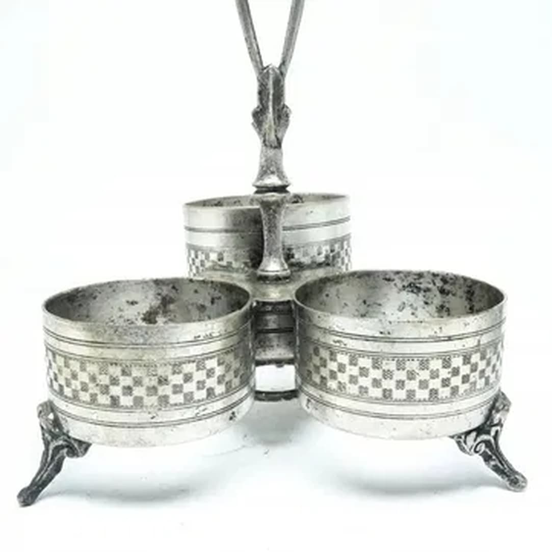 Kabaret na przyprawy, eklektyczny, mosiądz srebrzony, Niemcy, lata 20. - 183646