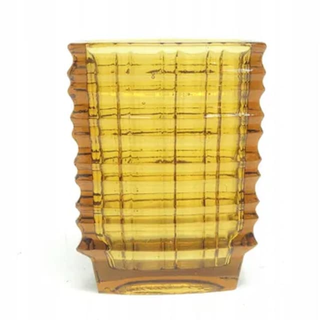 Wazon Optyczny, mid-century modern, szkło żółte, proj. J. Drost, Ząbkowice, Polska, lata 70. - WYMIARY