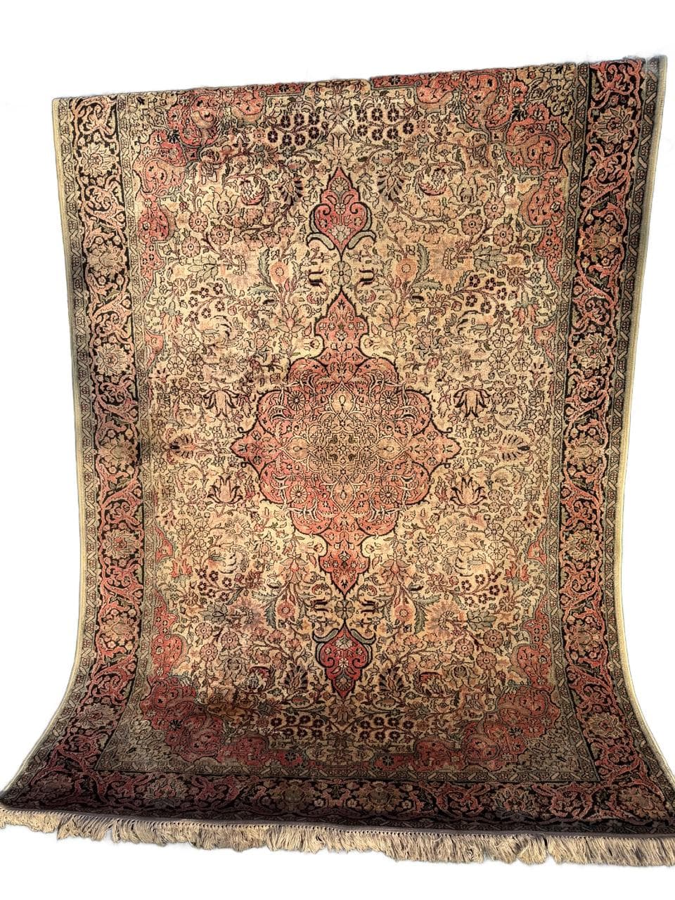 Dywan Ghom/Qom 285x185 cm, beżowy jedwab, Indie, lata 90.