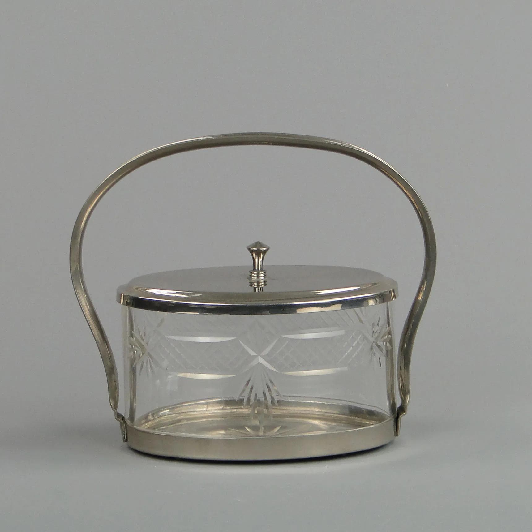 Biscuit Barrel Art Deco, silver, brass, crystal, Austria, 1920s - 12791