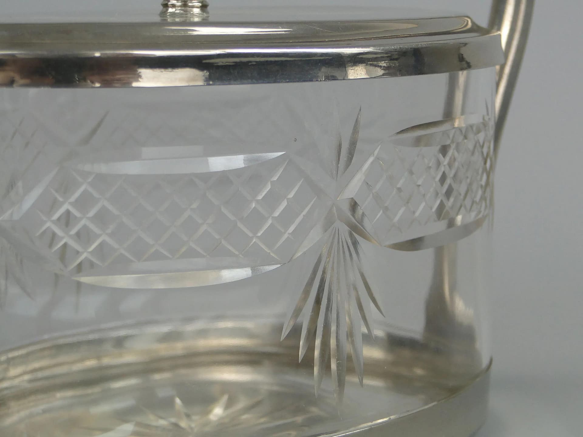 Biscuit Barrel Art Deco, silver, brass, crystal, Austria, 1920s - 12795