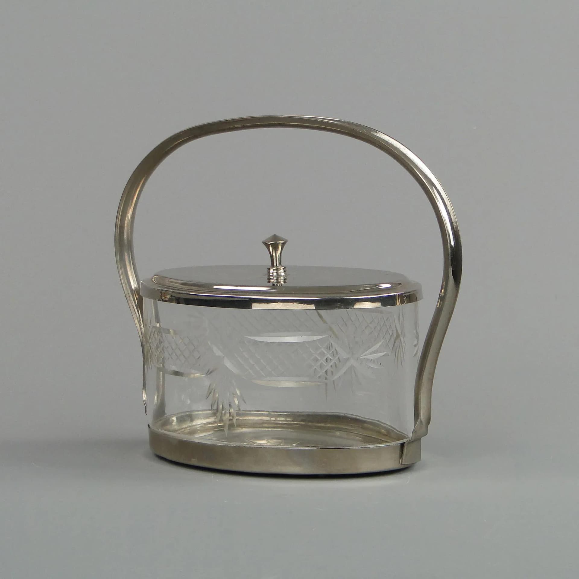 Biscuit Barrel Art Deco, silver, brass, crystal, Austria, 1920s - 12796