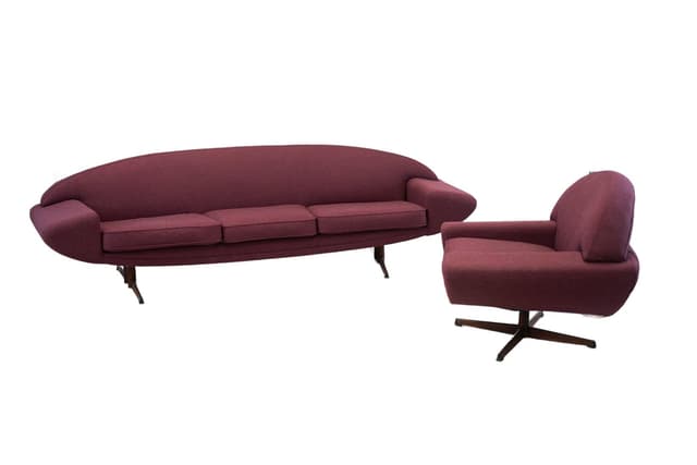 Set of Capri sofa and lounge chair, maroon, fabric - DIMENSION