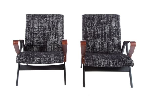 pair of lounge armchairs František Jirák, grey, fabric - DIMENSION