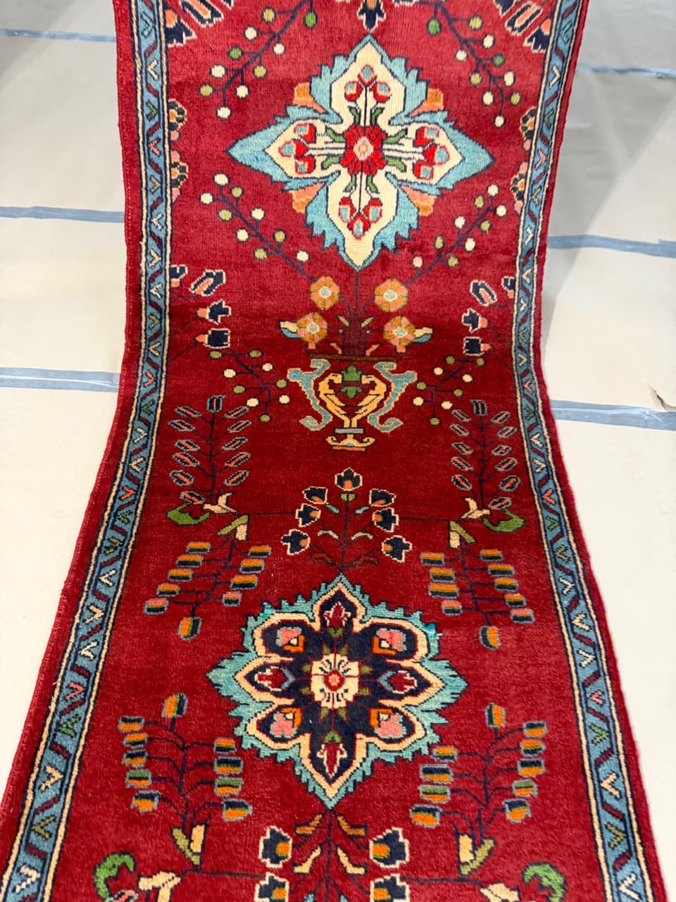 Runner Keshan 440x84 cm, red, wool, Iran - 184025
