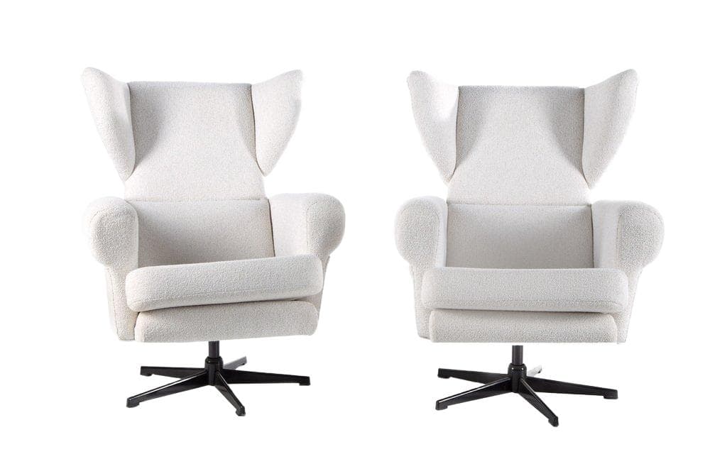 Pair of lounge chairs, ivory white, boucle