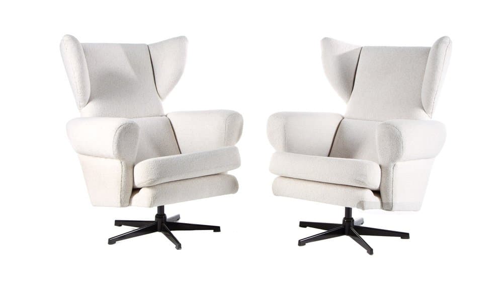Pair of lounge chairs, ivory white, boucle - 184456