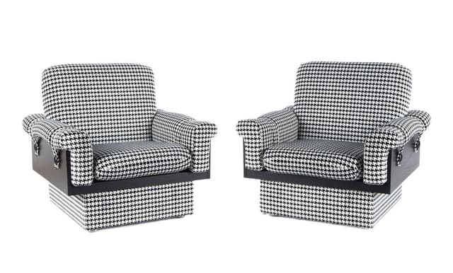 pair of Drevotar lounge armchairs, black and white, fabric - DIMENSION