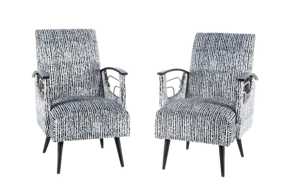 pair of lounge chairs, grey, fabric