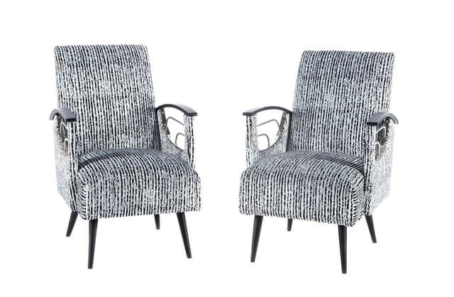 pair of lounge chairs, grey, fabric - DIMENSION