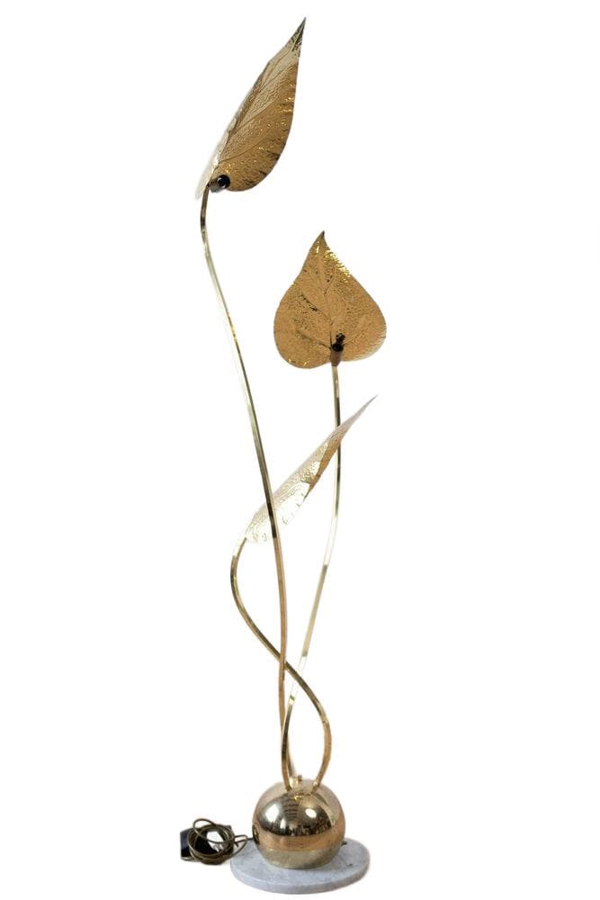 Lampa podłogowa, złota, mosiądz, proj. T. Barbi, lata 70.