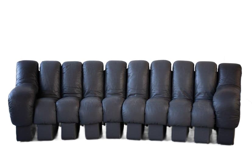 Zestaw wypoczynkowy DS-600 Non Stop, czarny, skóra naturalna, proj. E. Peduzzi Riva, de Sede, lata 70.