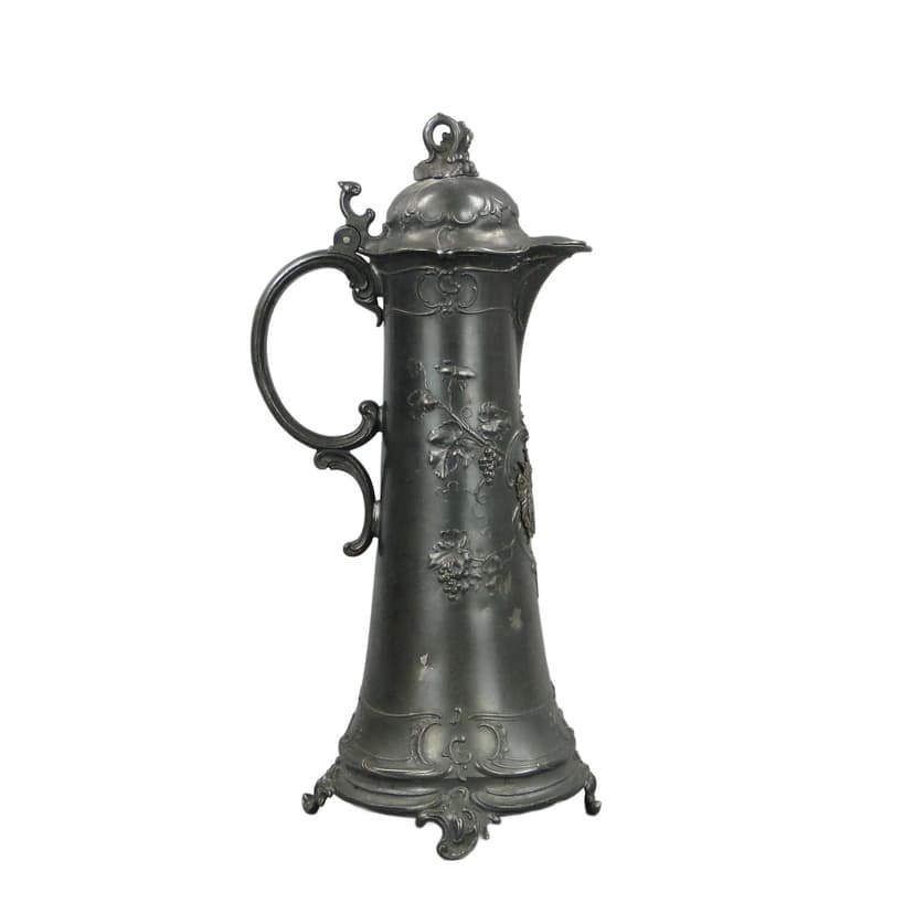 Dzban wino rococo, cyna platerowana szary, WMF, Niemcy, XIX w.