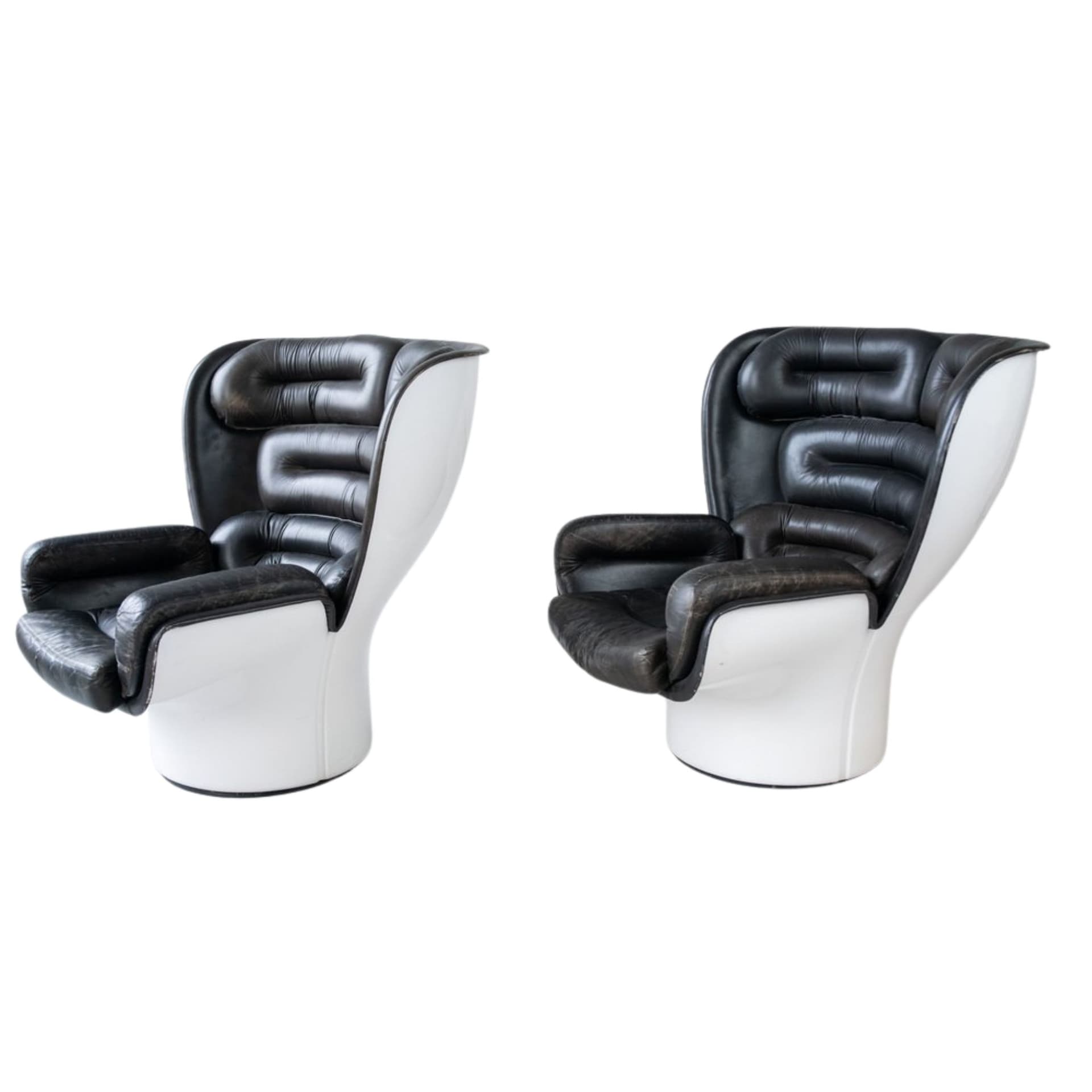 Para foteli lounge, czarne, skóra naturalna i włókno szklane, Włochy, lata 60.