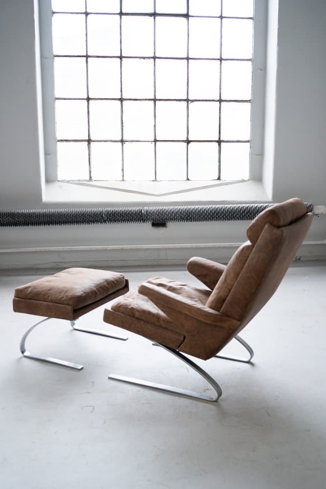 Zestaw fotel bujany z podnóżkiem, skóra, proj. R. Adolf, COR, lata 70. - 184295