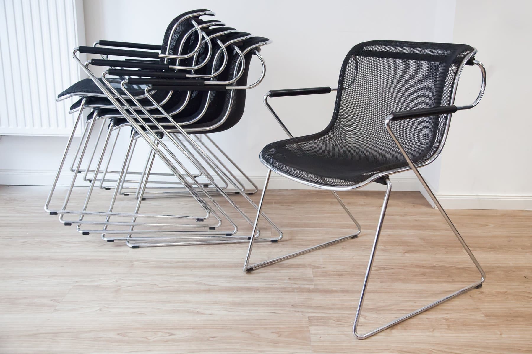 set of six Penelope armchairs, black, chrome metal - 184161