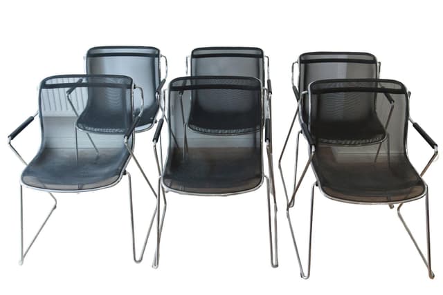 set of six Penelope armchairs, black, chrome metal - DIMENSION