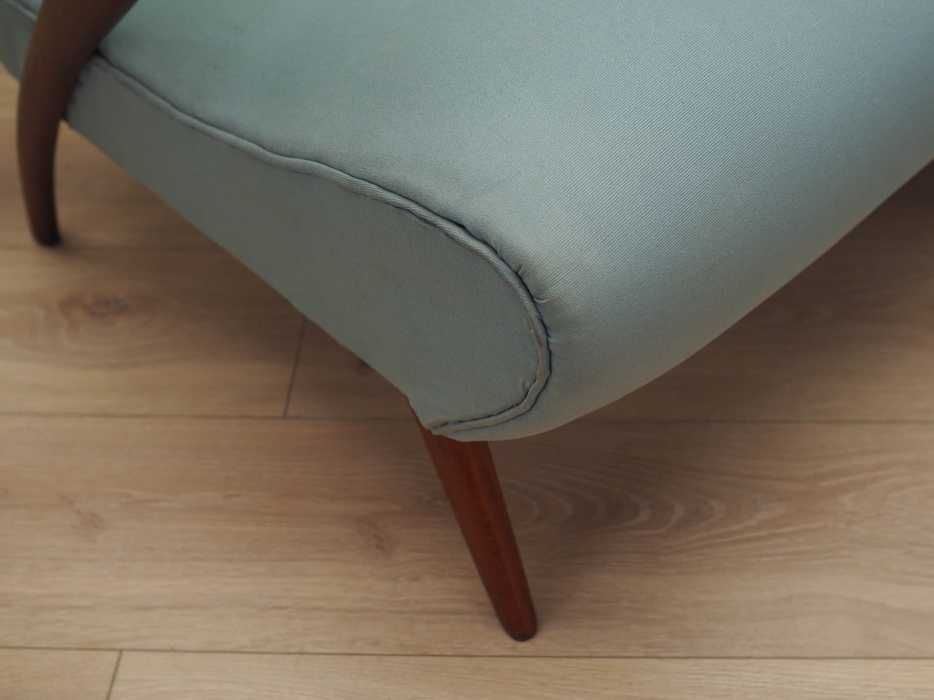 Sofa, turquoise fabric, beech, Italy, 1970s. - 184114