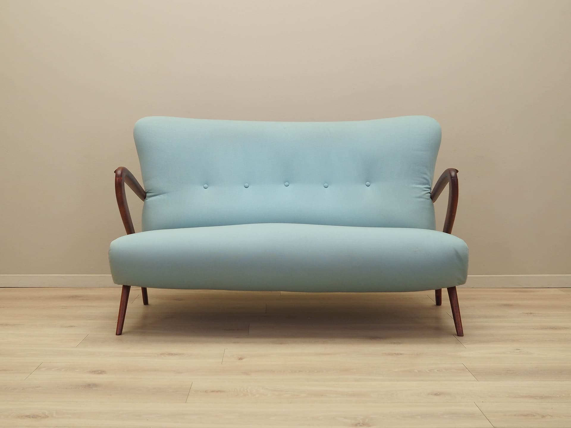 Sofa, turquoise fabric, beech, Italy, 1970s. - 184108