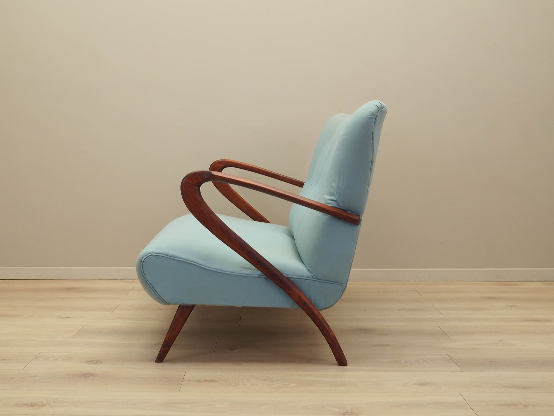 Sofa, turquoise fabric, beech, Italy, 1970s. - 184109