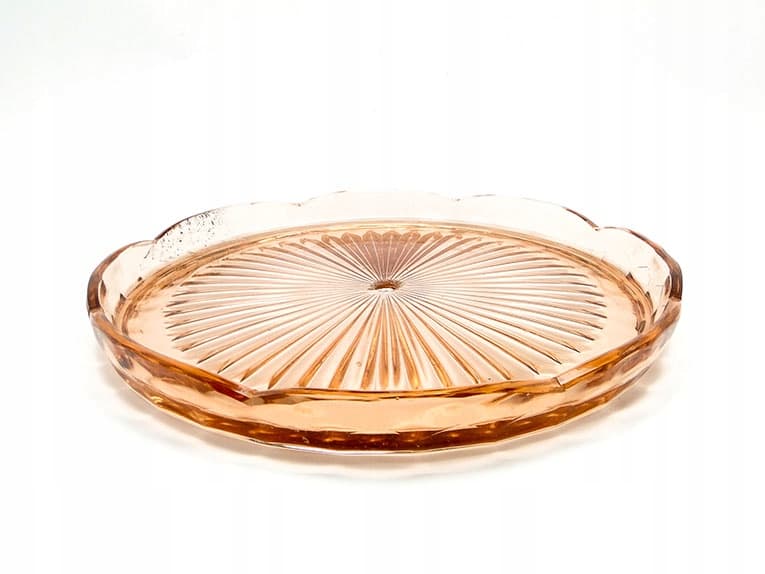 Talerz do patery Art déco, różowy, szkło, Hortensja, Polska, lata 30.