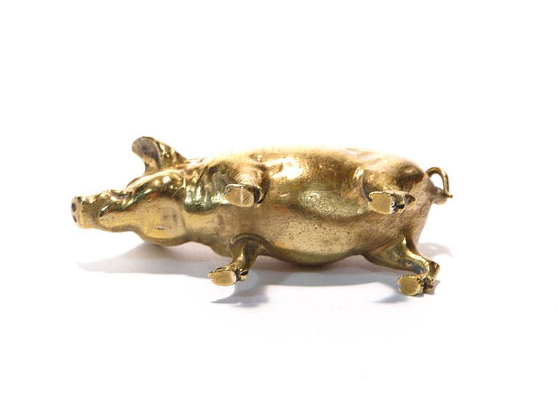 Figurka świnki, Art Nouveau, złoty, brąz, Austria, początek XX w. - 184881