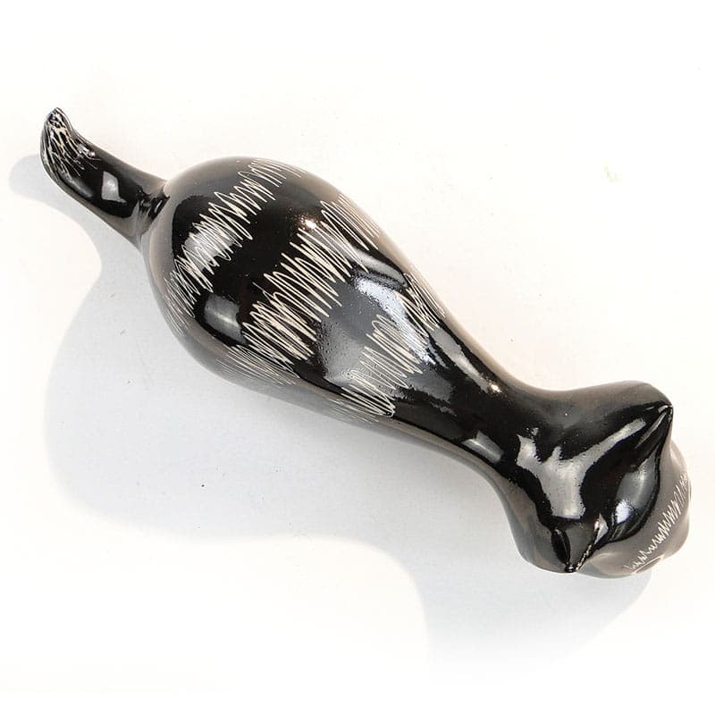 Figurka Kot przyczajony, czarny porcelit, Ćmielów, Polska, lata 60. - 184921