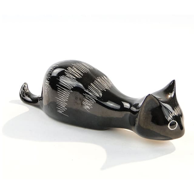 Figurka Kot przyczajony, czarny porcelit, Ćmielów, Polska, lata 60. - WYMIARY