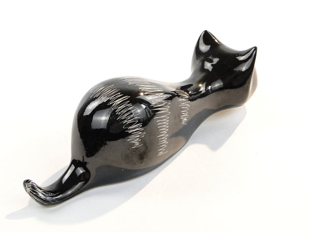 Figurka Kot przyczajony, czarny porcelit, Ćmielów, Polska, lata 60. - 184924