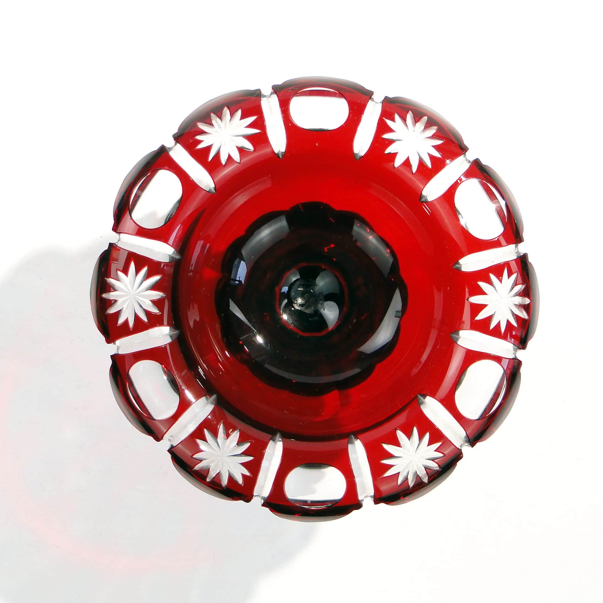 Patera szklana art déco, rubinowa, szkło, Polska, lata 40. - 184957