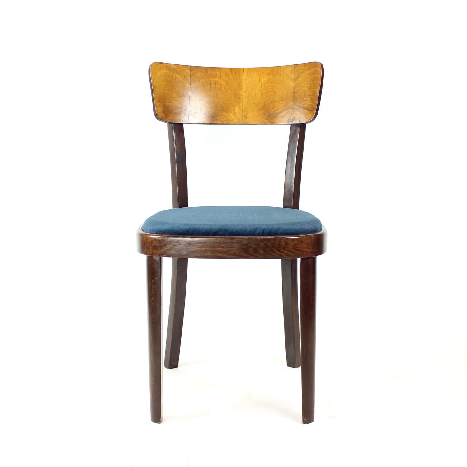 Zestaw czterech krzeseł, navy blue velvet, dąb, orzech, Tatra Nabytok, Czechosłowacja, lata 50. - 185026