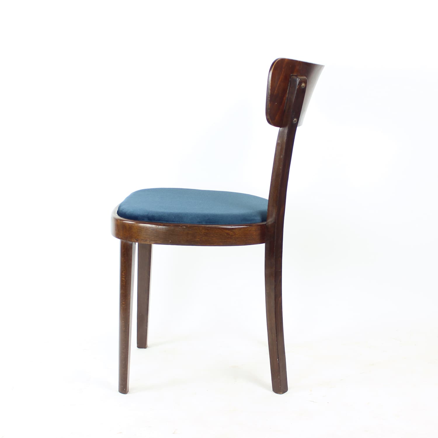 Zestaw czterech krzeseł, navy blue velvet, dąb, orzech, Tatra Nabytok, Czechosłowacja, lata 50. - 185028