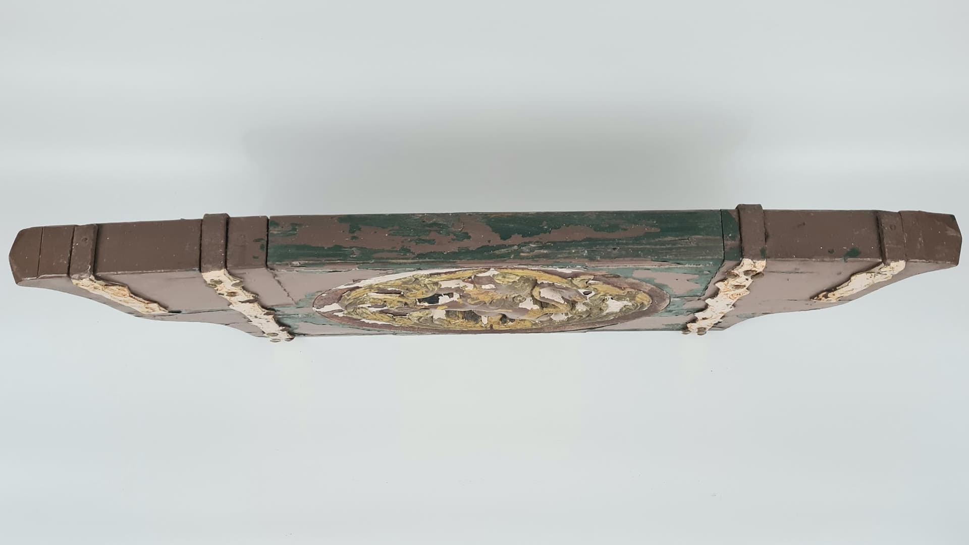 Antyczny drewniany naczółek z lwem – XVIII/XIX w. | element architektury wnętrz, 107 cm - 185293