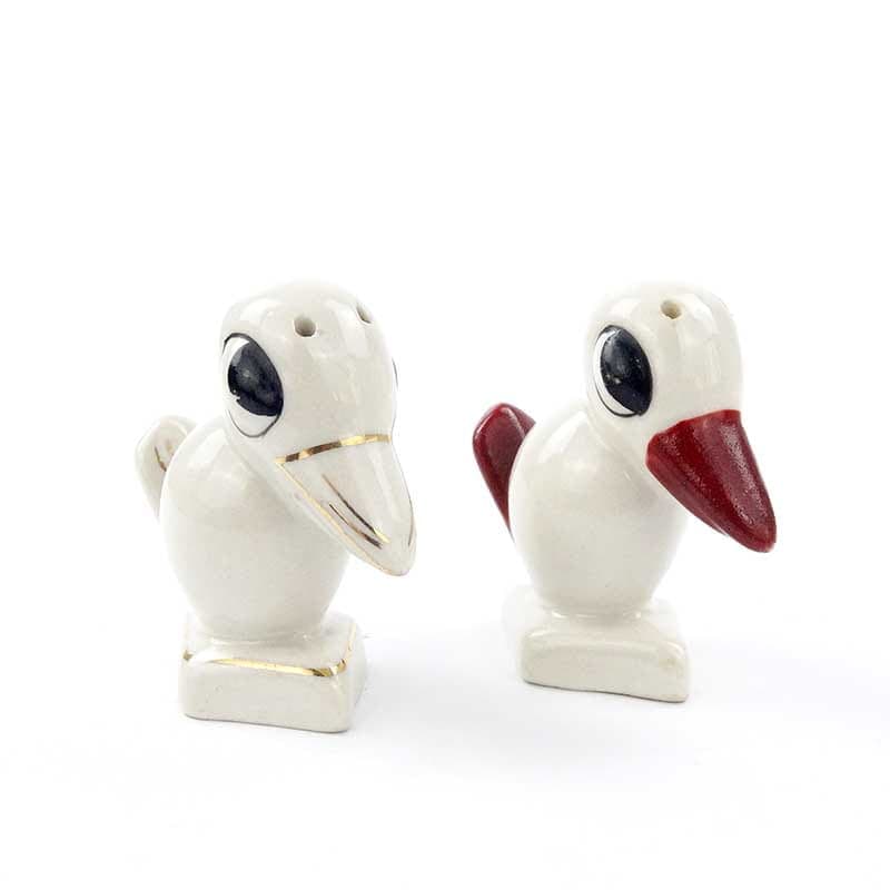 Para solniczek Bociany, Art déco, biel kości słoniowej, porcelana, Ćmielów, Polska, lata 20.