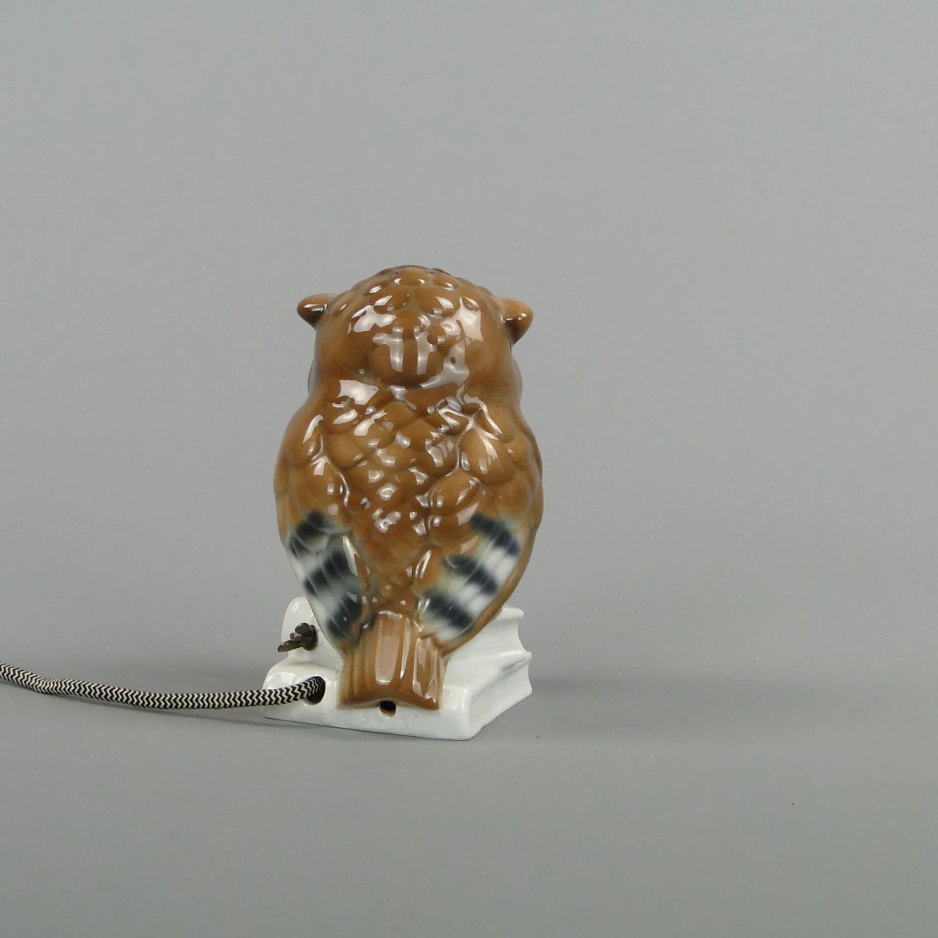 Lampka stołowa sowa, brązowy, porcelana, Porzellanfabrik Koenigszelt, Niemcy, lata 30. - 12849