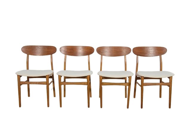Set of four chairs, oak, cream, Denmark, 1960s. - DIMENSION