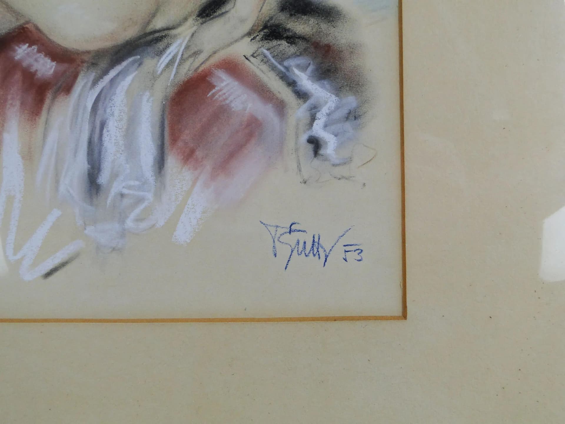 Pastel, female study, multicolor, paper, by F. Sutty, Czech Republic, 1950s. - 13077