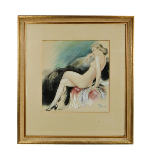 Pastel, female study, multicolor, paper, by F. Sutty, Czech Republic, 1950s. - DIMENSION