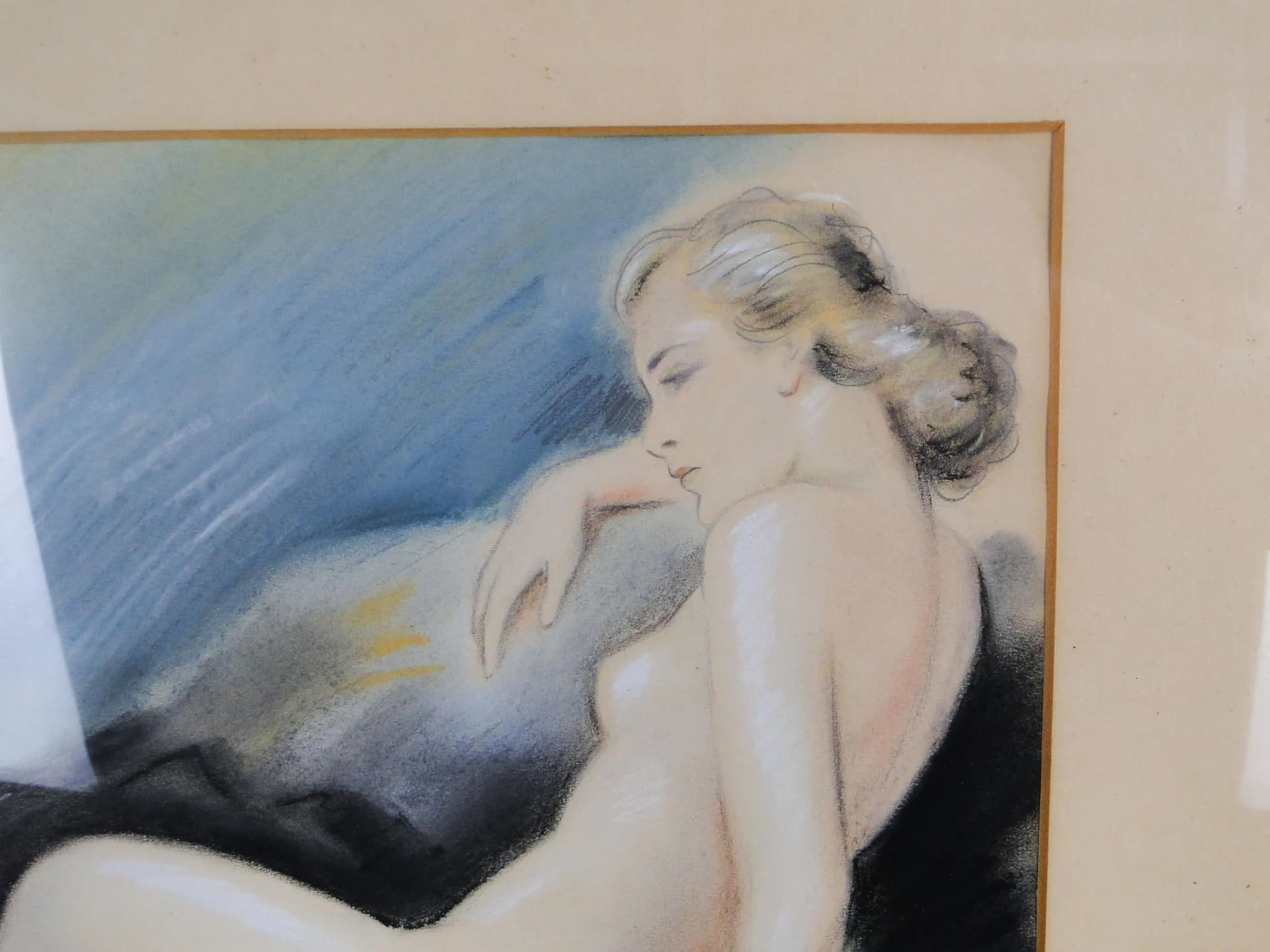 Pastel, female study, multicolor, paper, by F. Sutty, Czech Republic, 1950s. - 13078