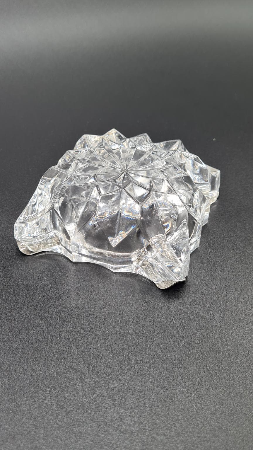 Popielniczka kryształowa z metalową obręczą | Vintage | PRL / lata 60–70 - 185724