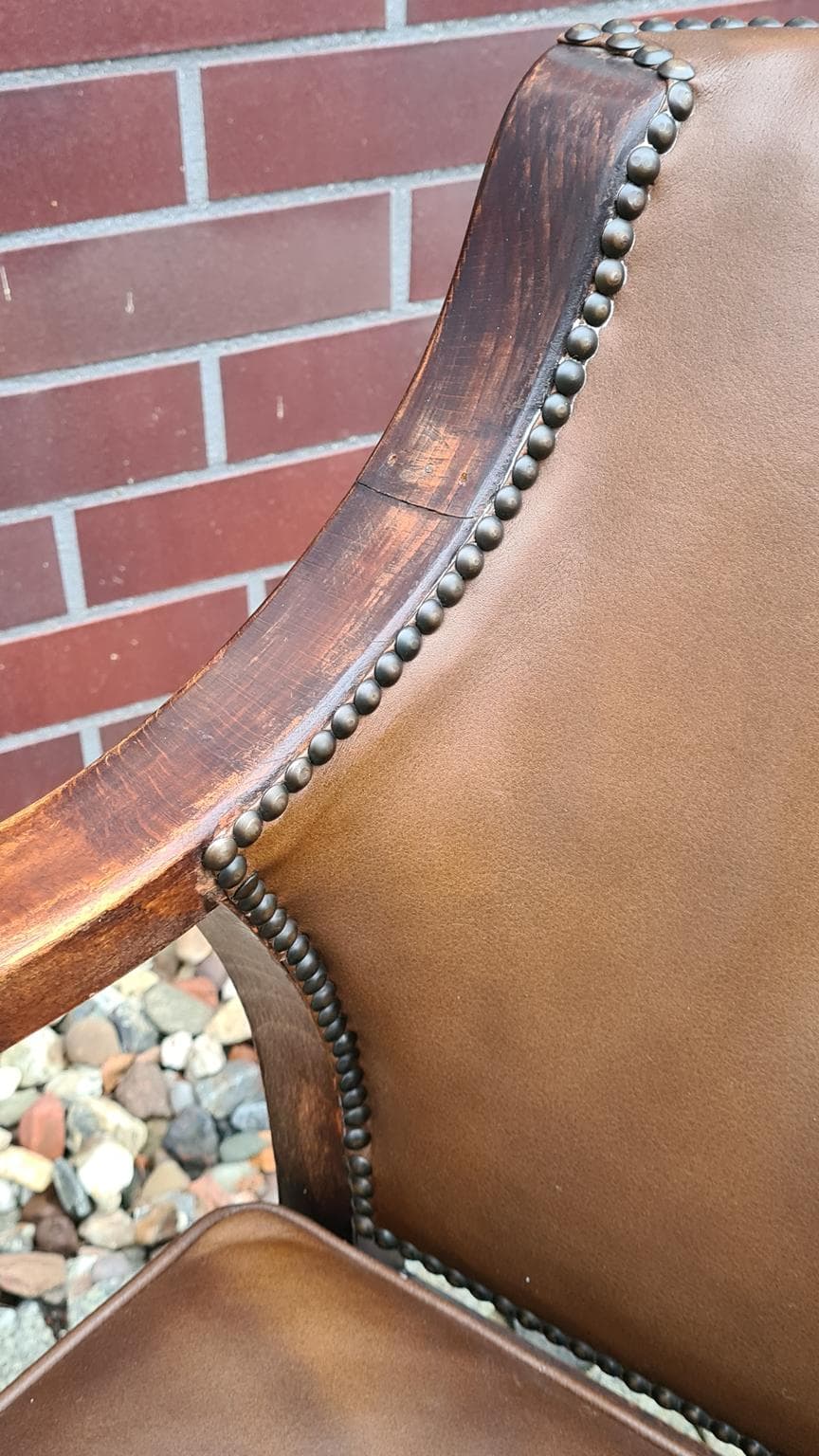 Fotel, brązowy, drewno, skóra naturalna, N.V. Meubileering v/h L. Stultiens & Zonen, Holandia, lata 50. - 185778