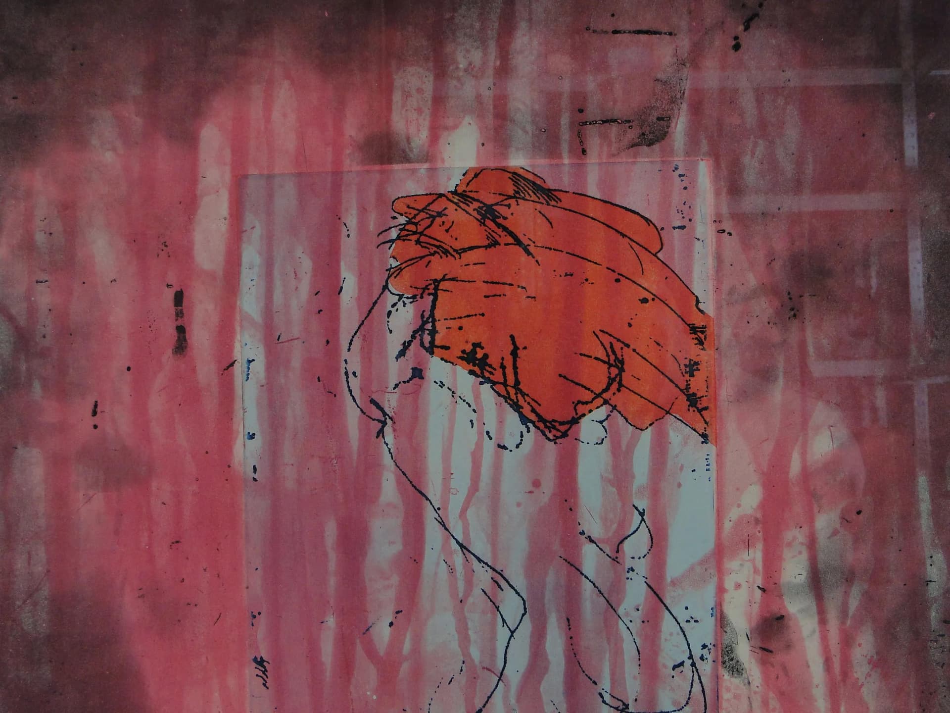 Print Dobrowolnie, maroon paper, by E. Ingarden, Poland, 1980s. - 13071