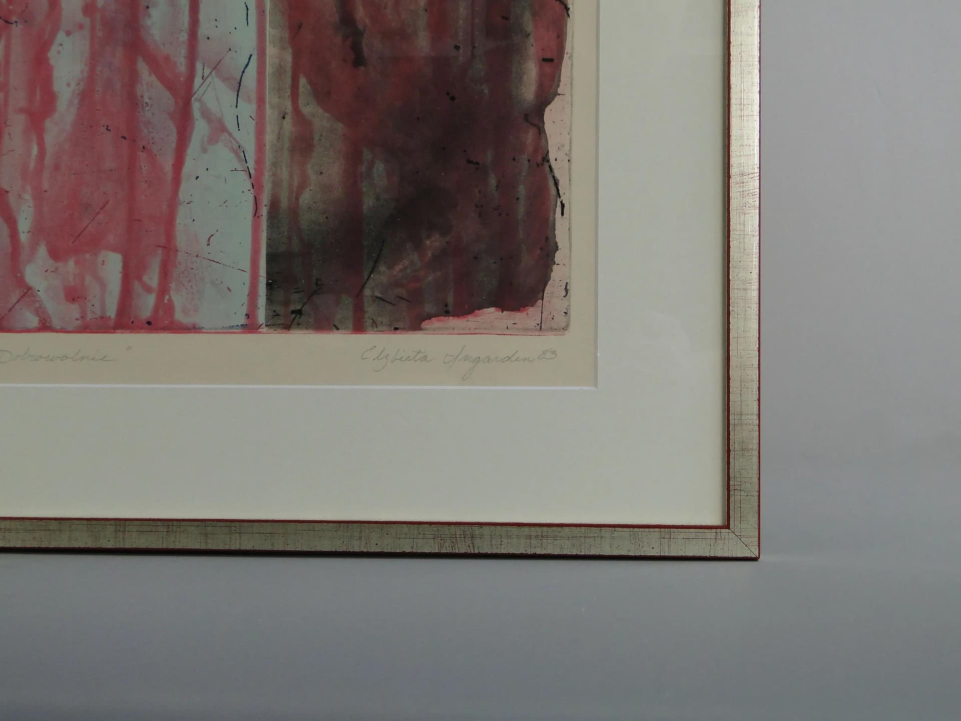 Print Dobrowolnie, maroon paper, by E. Ingarden, Poland, 1980s. - 13066