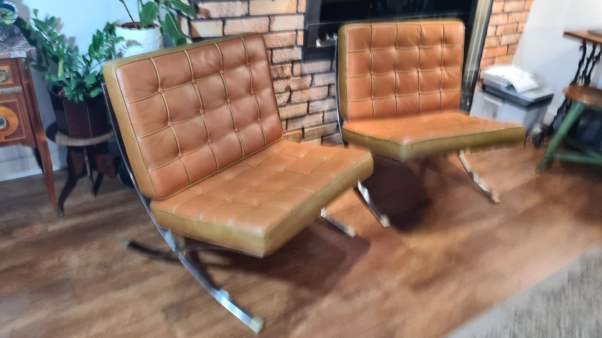 Para foteli Barcelona, skóra brązowa, ekoskóra brązowa, stal chromowana, Niemcy, lata 70. - 185863