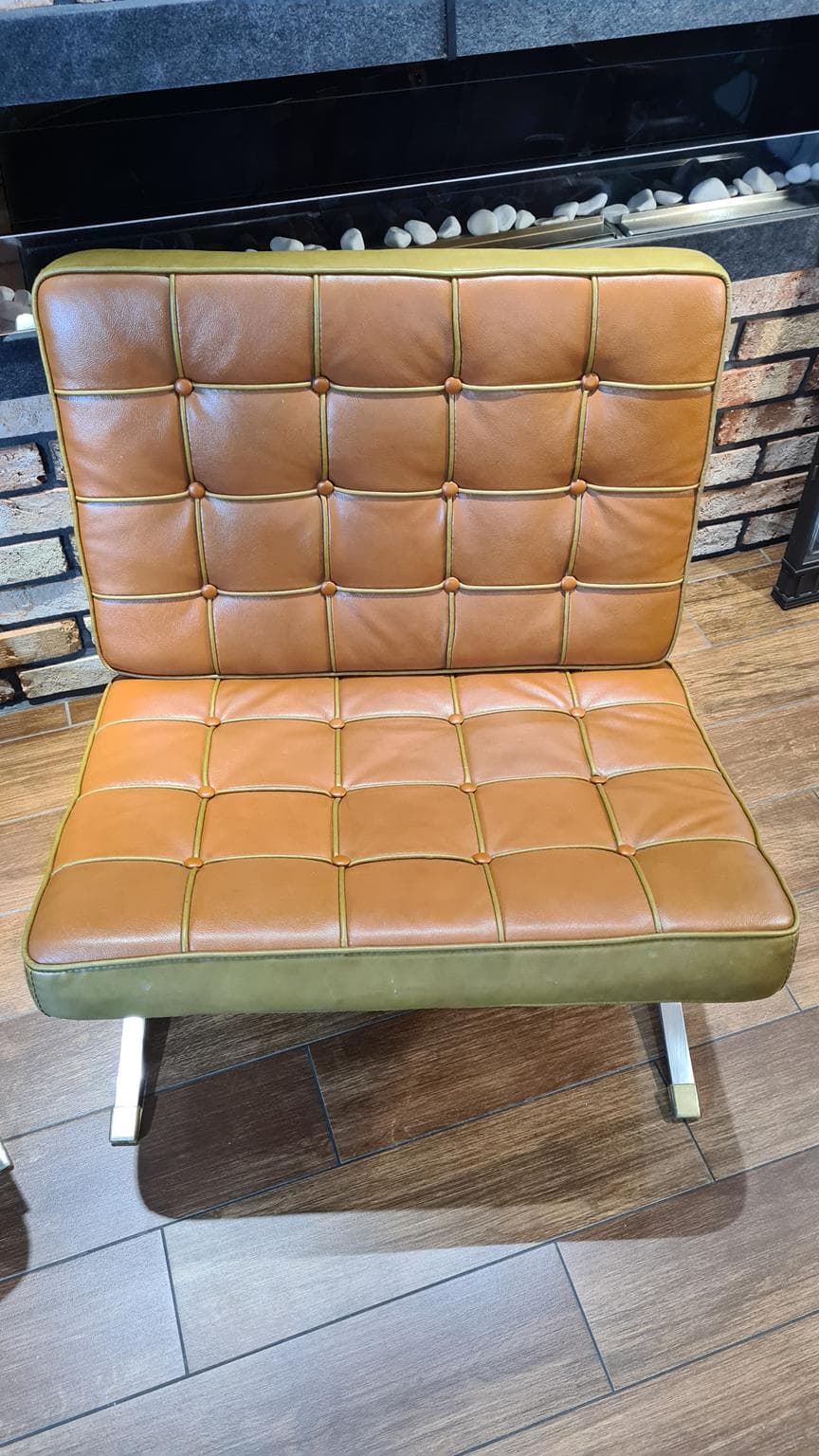 Para foteli Barcelona, skóra brązowa, ekoskóra brązowa, stal chromowana, Niemcy, lata 70. - 185852