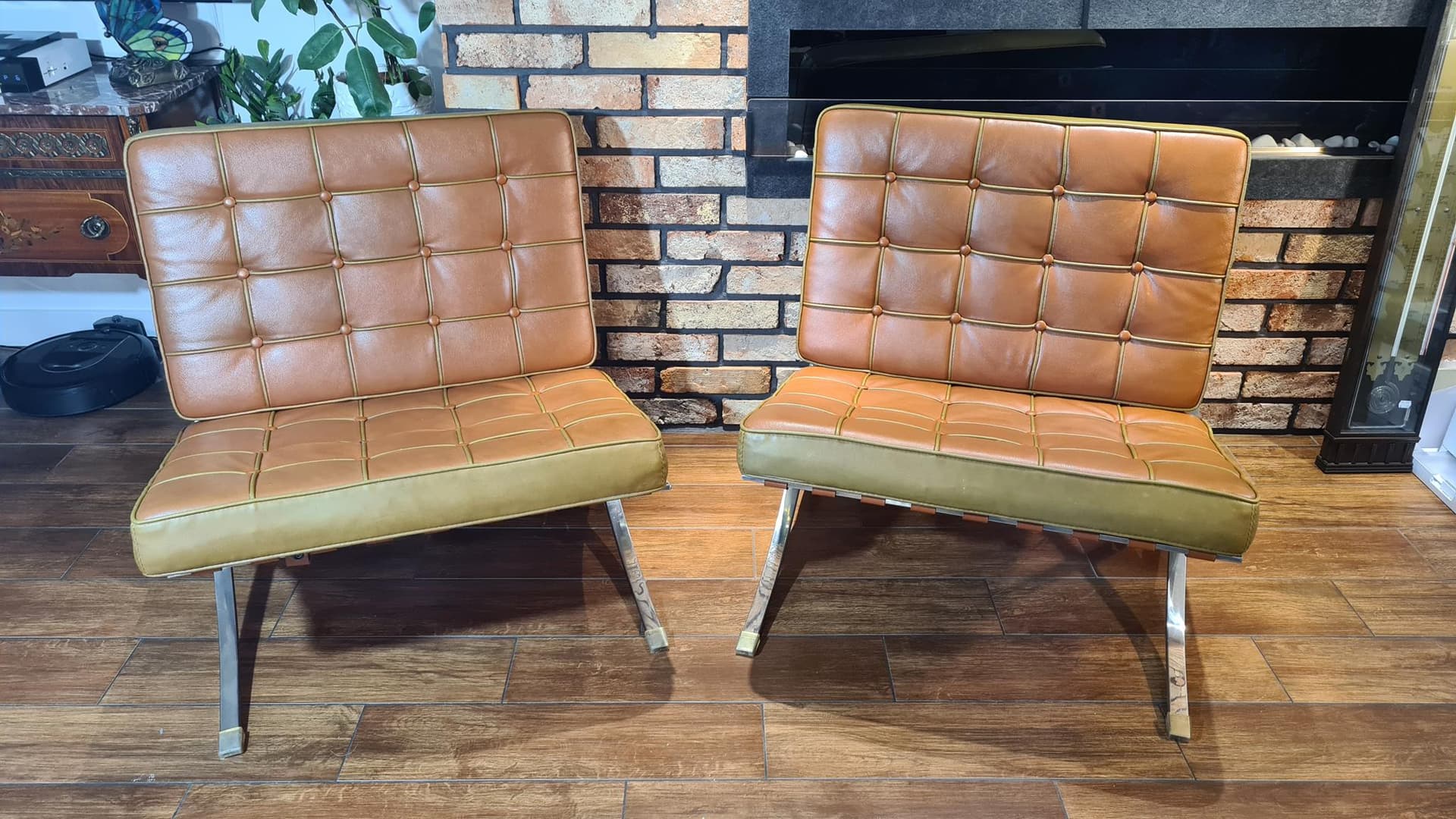 Para foteli Barcelona, skóra brązowa, ekoskóra brązowa, stal chromowana, Niemcy, lata 70. - 185850