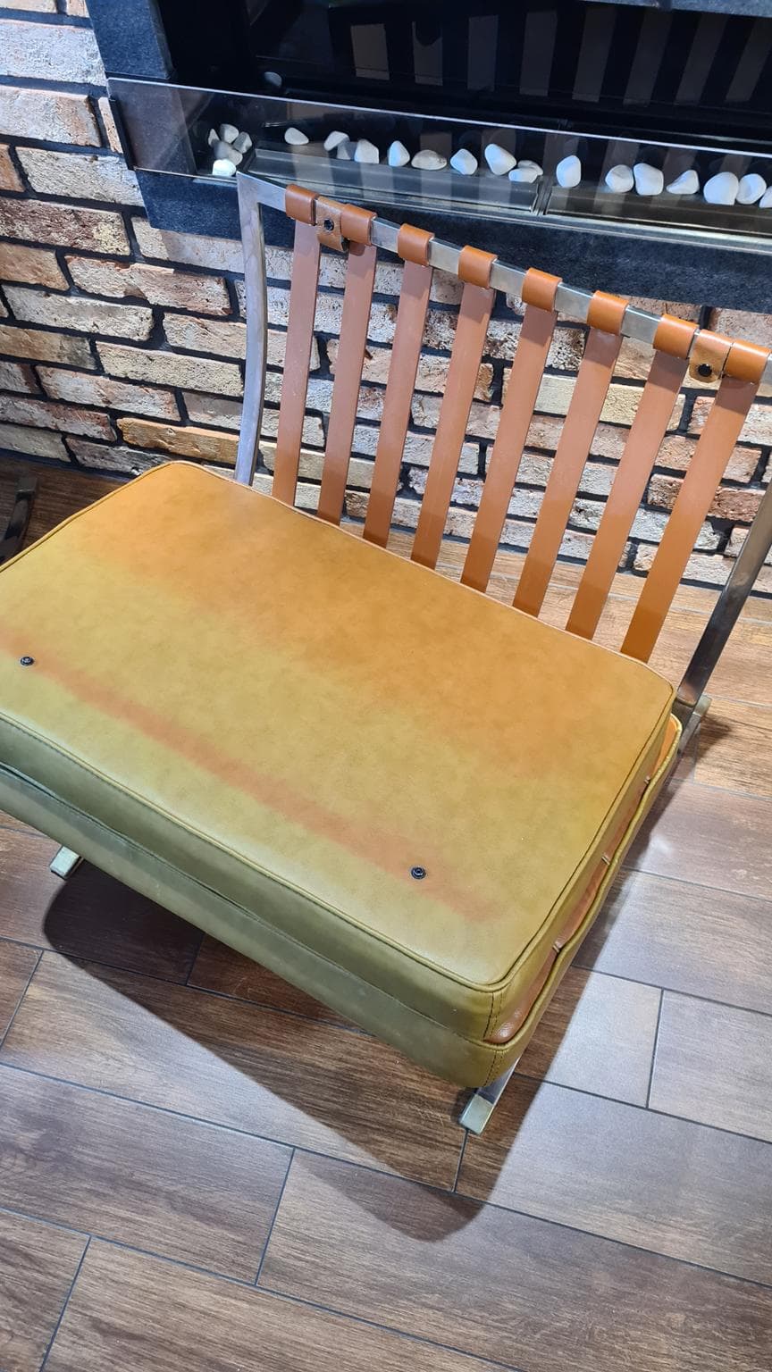 Para foteli Barcelona, skóra brązowa, ekoskóra brązowa, stal chromowana, Niemcy, lata 70. - 185858