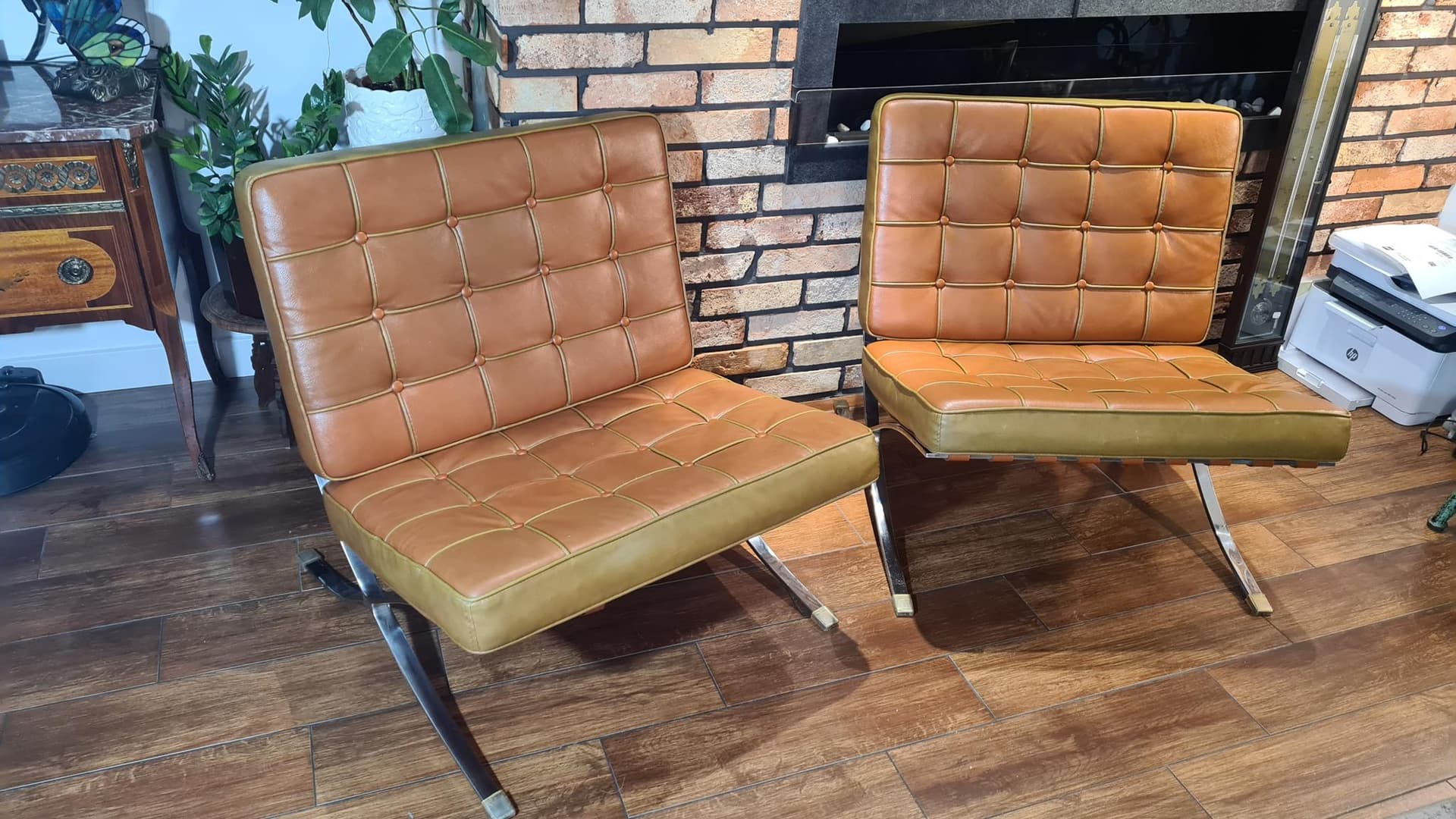 Para foteli Barcelona, skóra brązowa, ekoskóra brązowa, stal chromowana, Niemcy, lata 70. - 185851