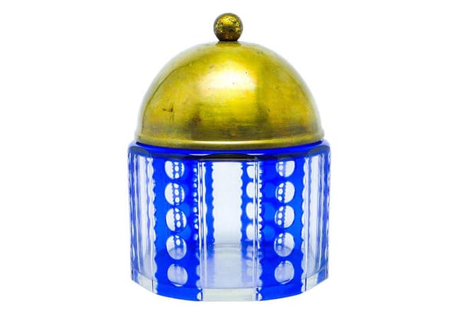 Bomboniera Art Deco, szkło dwuwarstwowe, mosiądz, Niemcy, lata 30. - WYMIARY